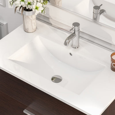 Cup 24"W x 19"D Wenge Bathroom Vanity with White Porcelain Countertop and Integrated Sink