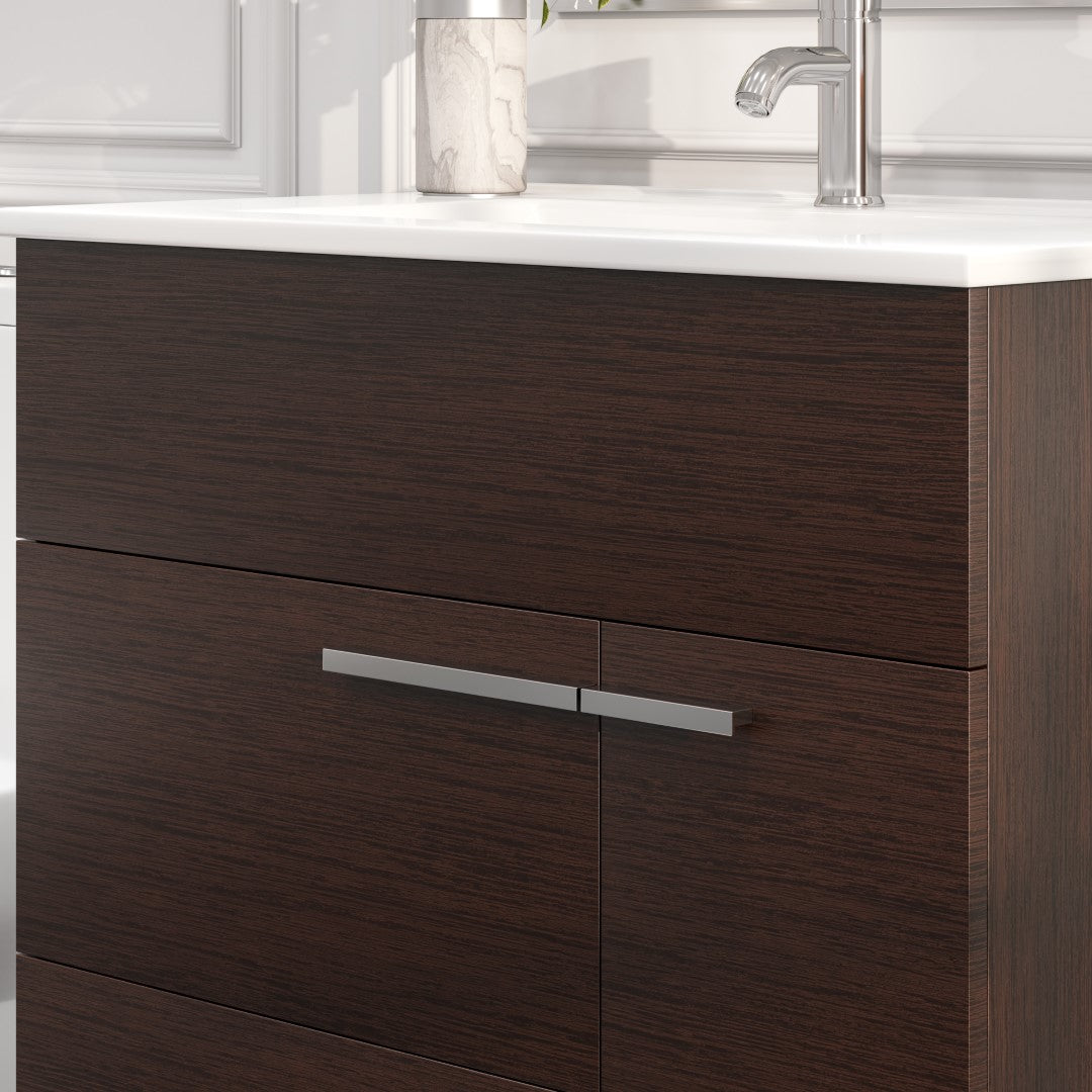 Cup 24"W x 19"D Wenge Bathroom Vanity with White Porcelain Countertop and Integrated Sink