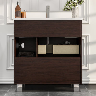 Cup 24"W x 19"D Wenge Bathroom Vanity with White Porcelain Countertop and Integrated Sink