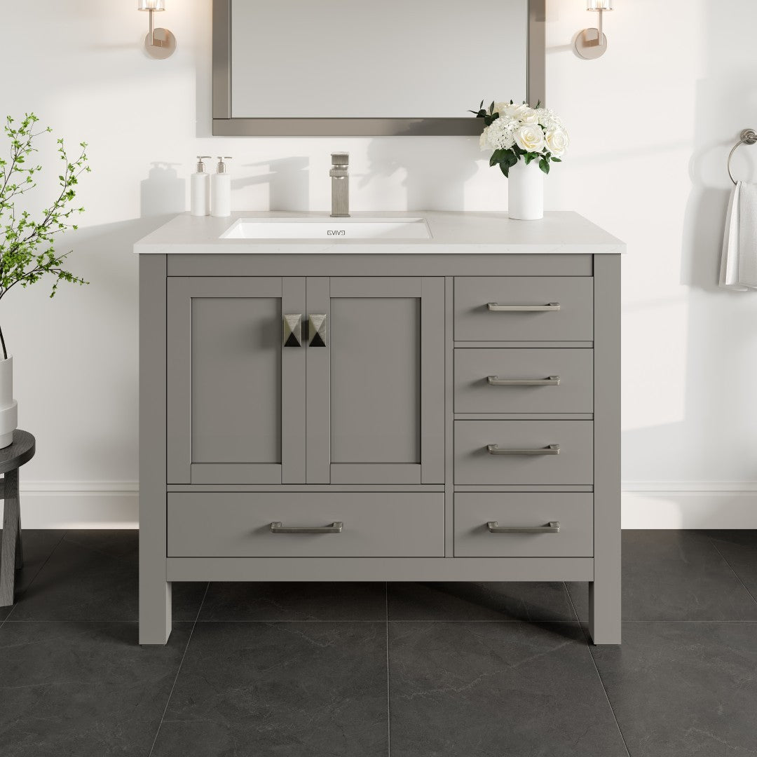 London 42 in. Gray Single Sink Bath Vanity with Carrara Quartz Top and Undermount Porcelain Sink