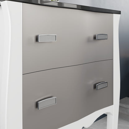 Aranjuez 24 in. White & Silver Single Sink Bath Vanity with Tempered Glass Top and Integrated Sink