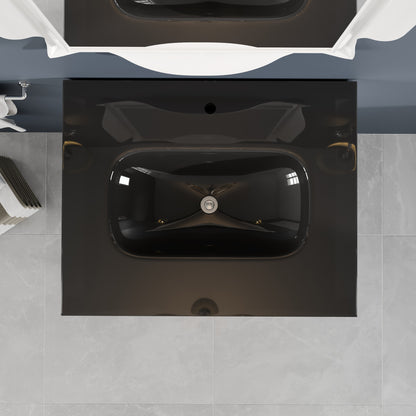 Aranjuez 24 in. White & Silver Single Sink Bath Vanity with Tempered Glass Top and Integrated Sink