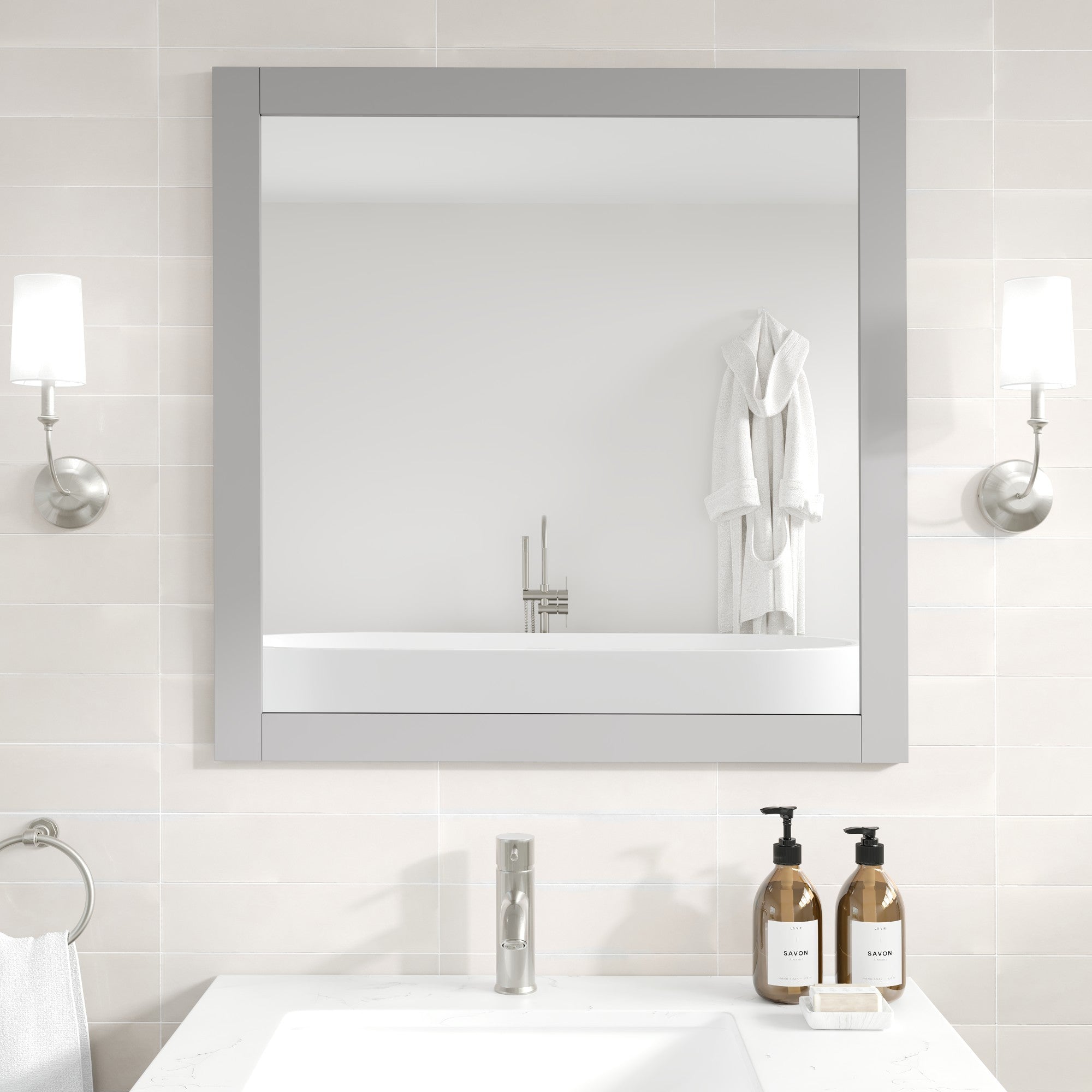 Eviva New York 30" x 30" Square Gray Wooden Framed Mirror