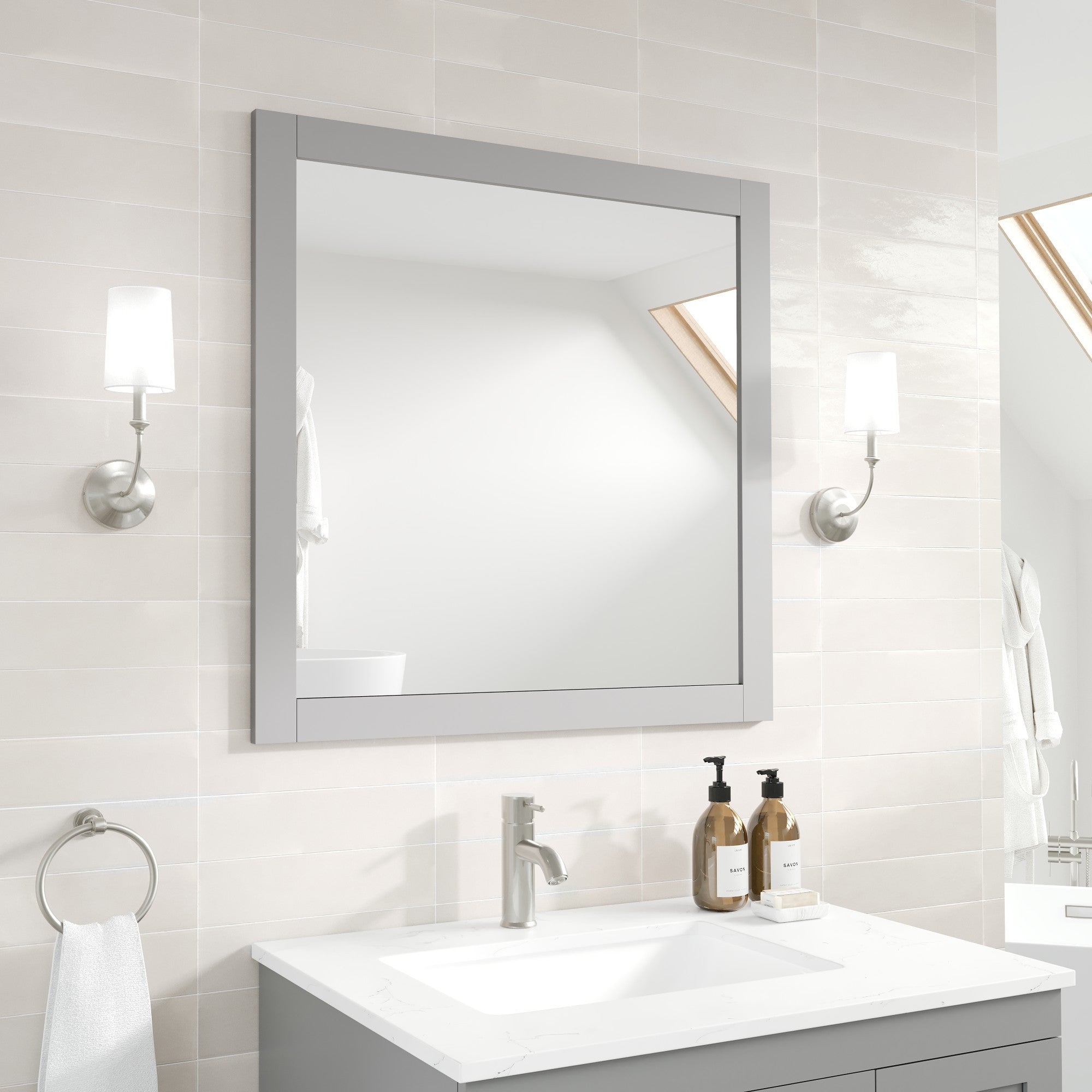 Eviva New York 30" x 30" Square Gray Wooden Framed Mirror