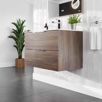 Galsaky 24 in. Wenge Wall Mount Single Sink Bath Vanity with Porcelain Top and Integrated Sink