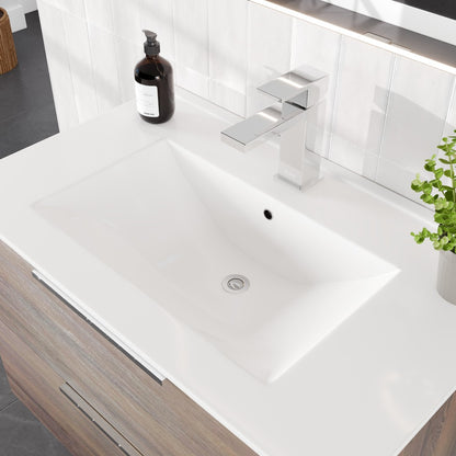 Galsaky 24 in. Wenge Wall Mount Single Sink Bath Vanity with Porcelain Top and Integrated Sink