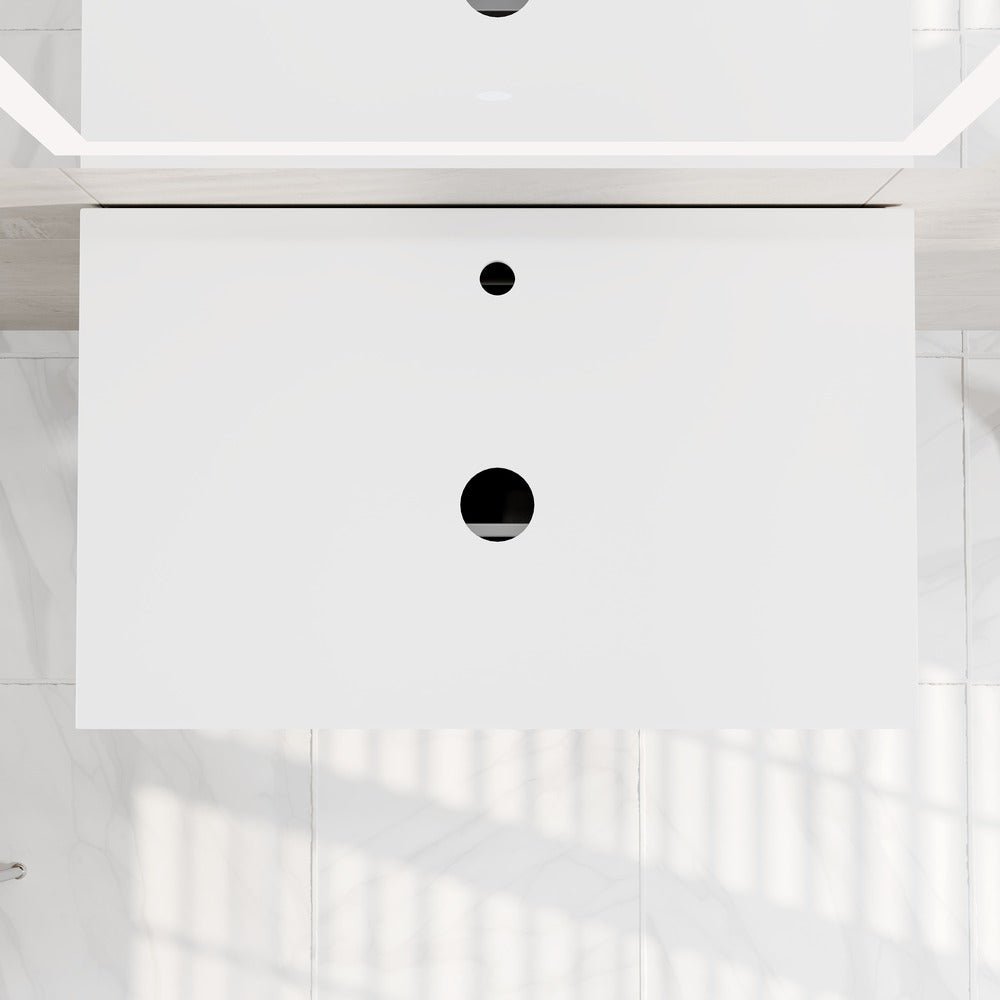 Leah 32 in. Medium Oak Wall Mount Single Sink Bath Vanity with Solid Surface Top and Vessel Solid Surface Sink - Bathroom Vanity by Eviva