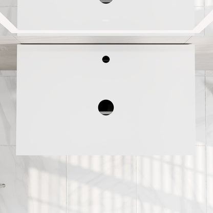 Leah 32 in. Medium Oak Wall Mount Single Sink Bath Vanity with Solid Surface Top and Vessel Solid Surface Sink - Bathroom Vanity by Eviva