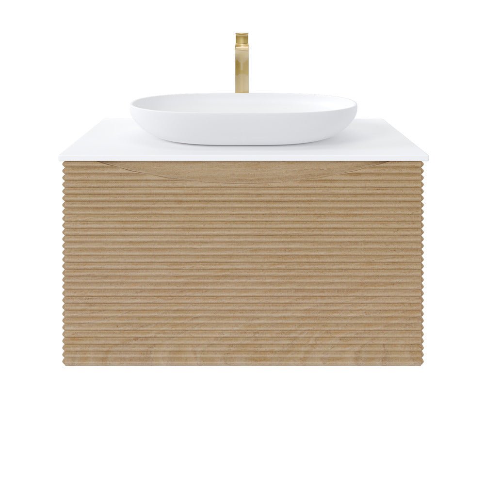 Leah 32 in. Medium Oak Wall Mount Single Sink Bath Vanity with Solid Surface Top and Vessel Solid Surface Sink - Bathroom Vanity by Eviva