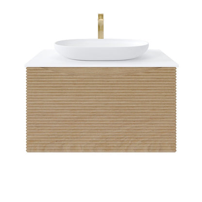 Leah 32 in. Medium Oak Wall Mount Single Sink Bath Vanity with Solid Surface Top and Vessel Solid Surface Sink - Bathroom Vanity by Eviva