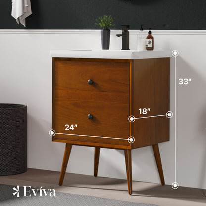 Caramel 24 in. Teak Single Sink Bath Vanity with Porcelain Top and Integrated Sink