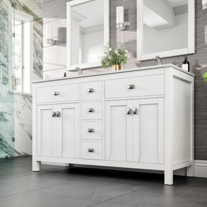 Memphis 60 in. White Double Sink  Bath Vanity with Carrara Quartz Top and Undermount Porcelain Sinks