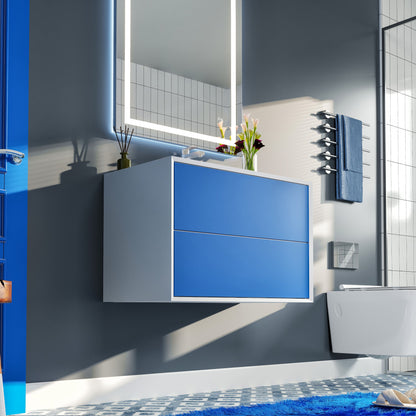 Vienna 36 in. Blue Wall Mount Single Sink Bath Vanity with Acrylic Top and Integrated Sink