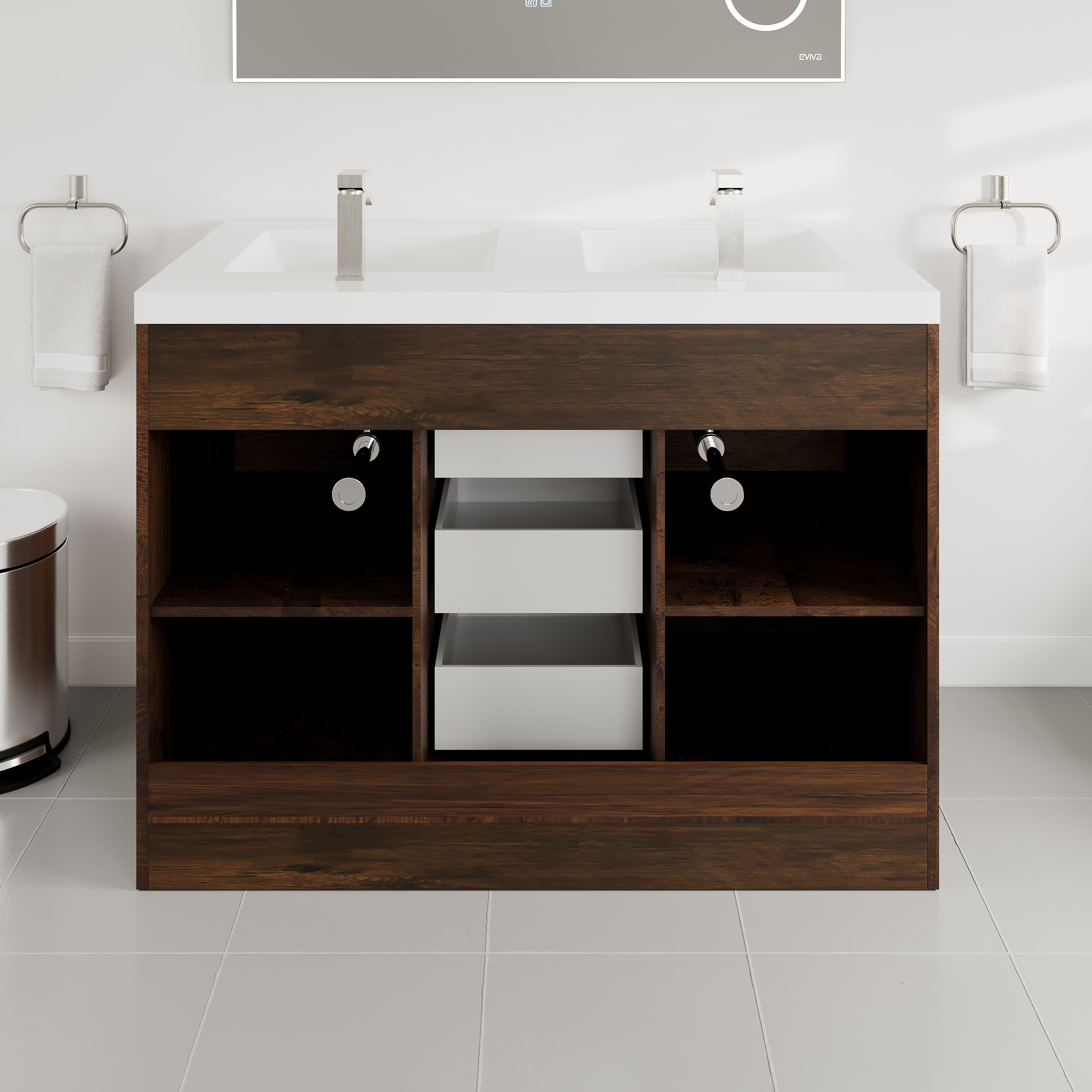 Lugano 48 in. Rosewood Double Sink Bath Vanity with Acrylic Top and Integrated Sinks