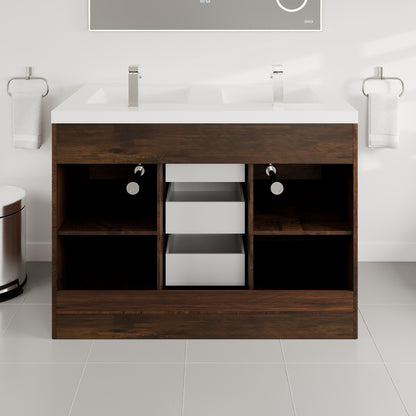 Lugano 48 in. Rosewood Double Sink Bath Vanity with Acrylic Top and Integrated Sinks