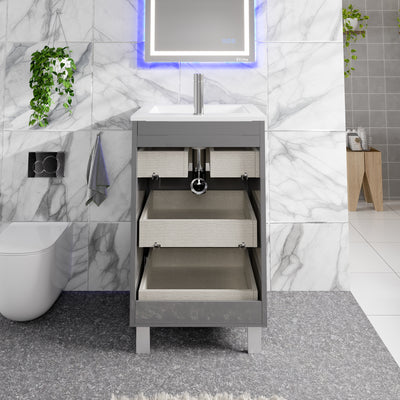 Deluxe 24"W x 18"D Gray Bathroom Vanity with White Porcelain Countertop and Integrated Sink