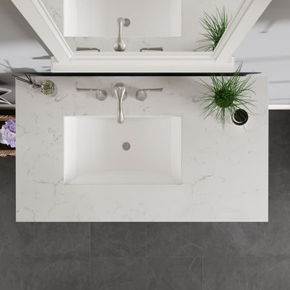 Britney 36 in. White Single Sink Bath Vanity with Carrara Quartz Top and Undermount Porcelain Sink