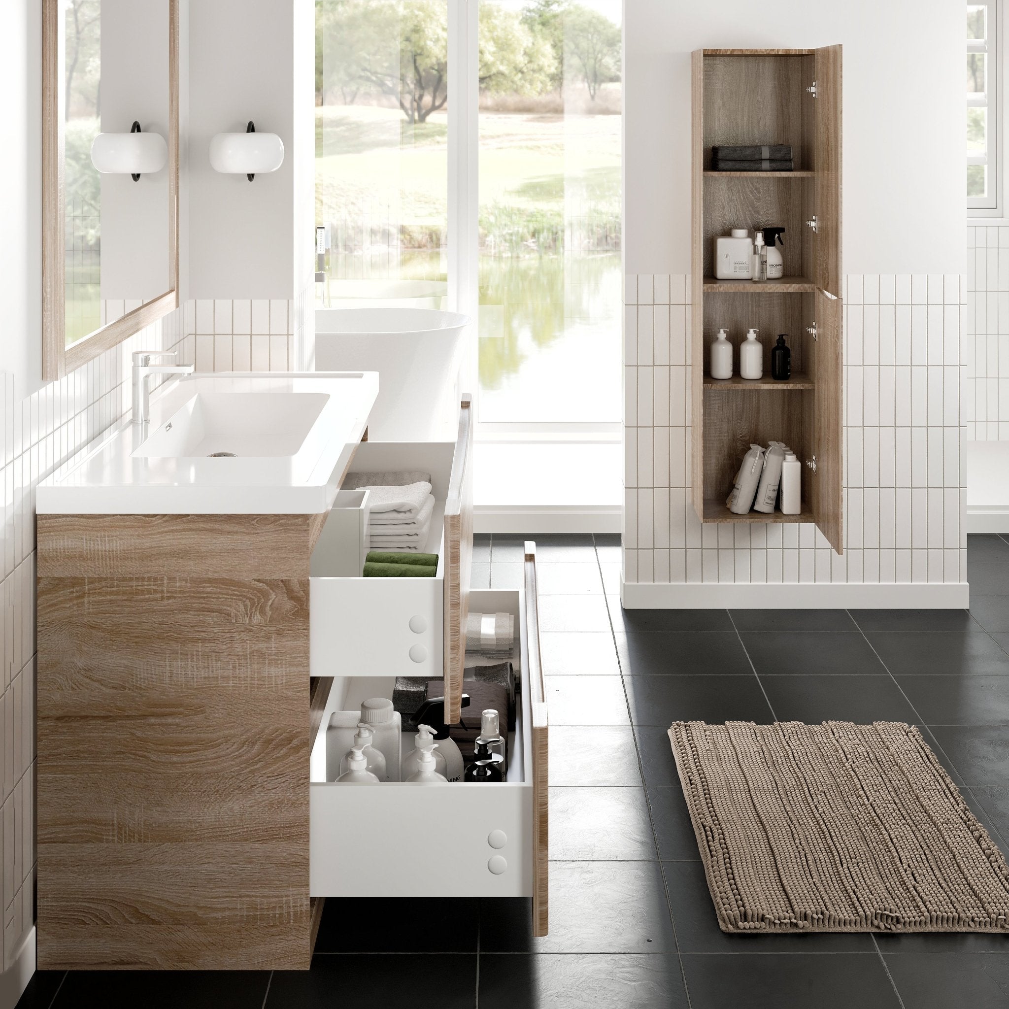 Smile 48 in. White Oak Single Sink Bath Vanity with Acrylic Top and Integrated Sink - Bathroom Vanity by Eviva