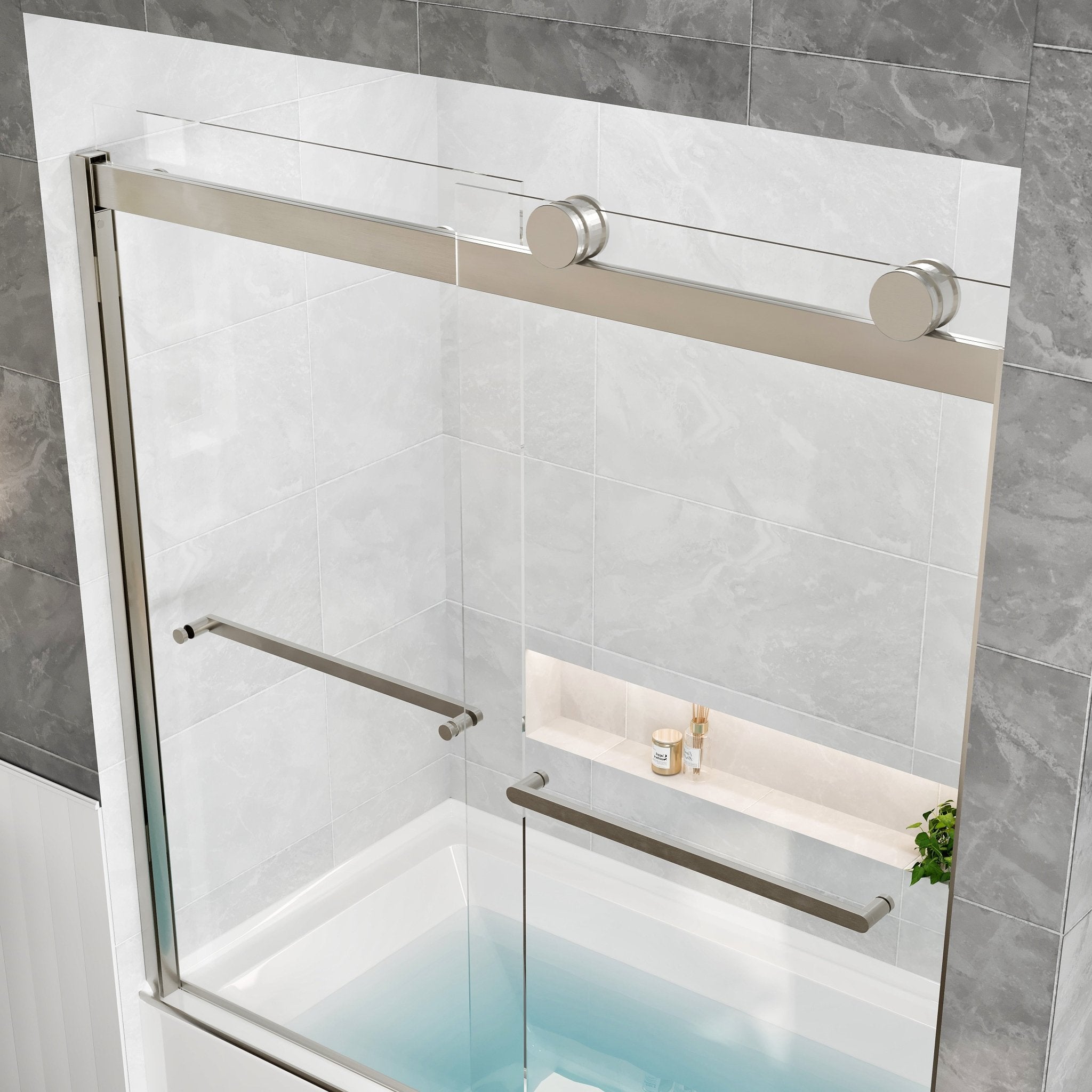 Eviva Luxor 60 in. W x 60 in. H Sliding Frameless Shower Door in Brushed Nickel with Tempered Glass - Shower Door by Eviva