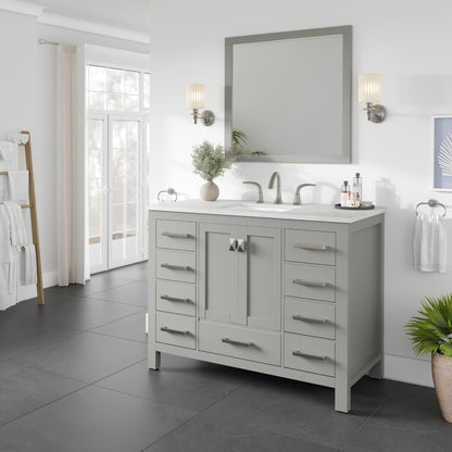 Aberdeen 42 in. Gray Single Sink Bath Vanity with Carrara Quartz Top and Undermount Porcelain Sink