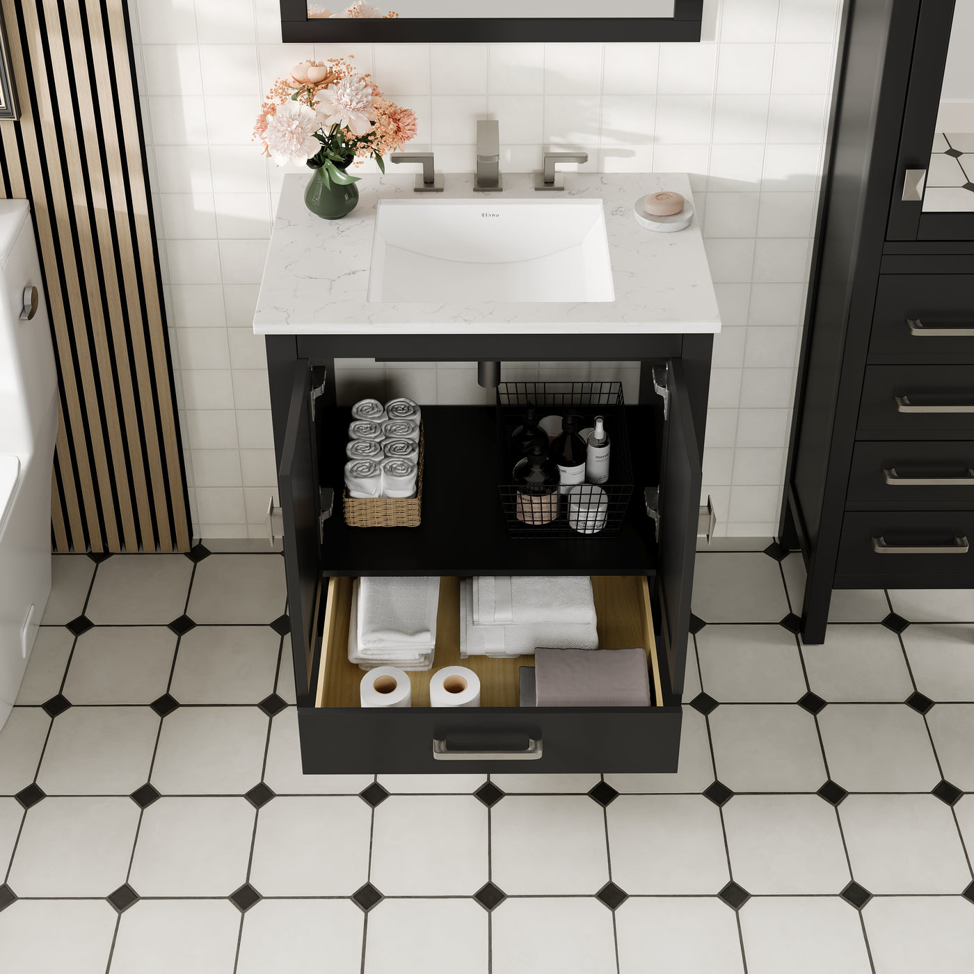 Aberdeen 30"W x 22"D Espresso Bathroom Vanity with White Carrara Quartz Countertop and Undermount Porcelain Sink