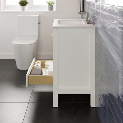 Aberdeen 30 in. White Single Sink Bath Vanity with Carrara Quartz Top and Undermount Porcelain Sink - Bathroom Vanity by Eviva