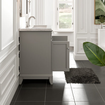 Elite Princeton 30 in. Gray Single Sink Bath Vanity with Carrara Marble Top and Undermount Porcelain Sink
