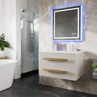 Element 32 in. White Wall Mount Single Sink Bath Vanity with Solid Surface Top and Integrated Sink