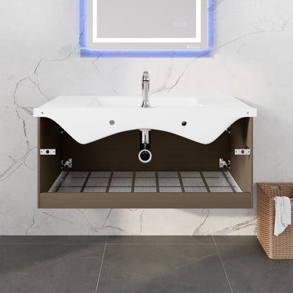 Orleans 38 in. Wenge Wall Mount Single Sink Bath Vanity with Porcelain Top and Integrated Sink