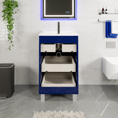 Deluxe 24"W x 18"D Blue Bathroom Vanity with White Porcelain Countertop and Integrated Sink