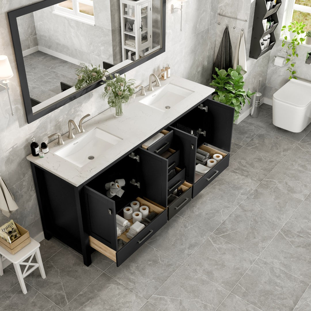 Aberdeen 78 in. Espresso Double Sink  Bath Vanity with Carrara Quartz Top and Undermount Porcelain Sinks