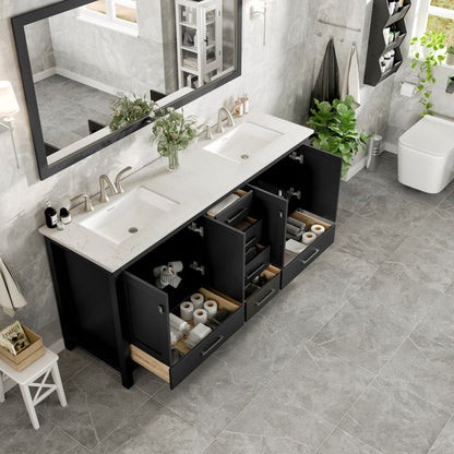 Aberdeen 78 in. Espresso Double Sink  Bath Vanity with Carrara Quartz Top and Undermount Porcelain Sinks