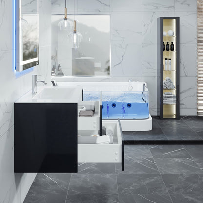 Luna 32 in. Dark Gray Wall Mount Single Sink Bath Vanity with Porcelain Top and Integrated Sink