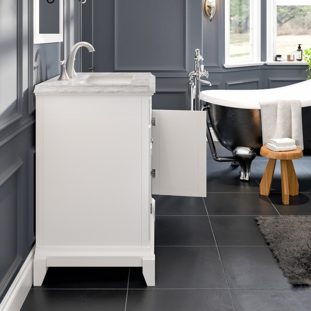 Elite Princeton 30 in. White Single Sink Bath Vanity with Carrara Marble Top and Undermount Porcelain Sink