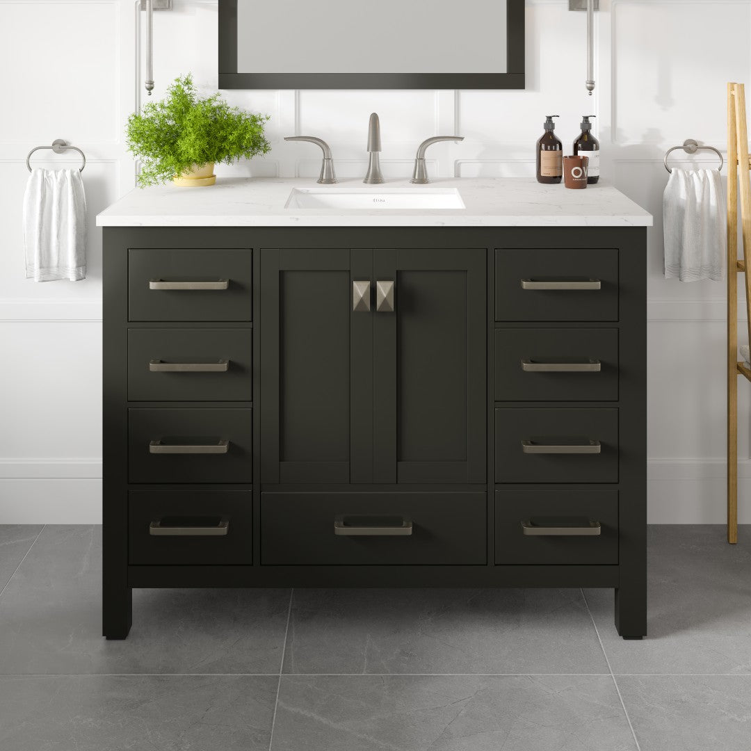 Aberdeen 42 in. Espresso Single Sink Bath Vanity with Carrara Quartz Top and Undermount Porcelain Sink