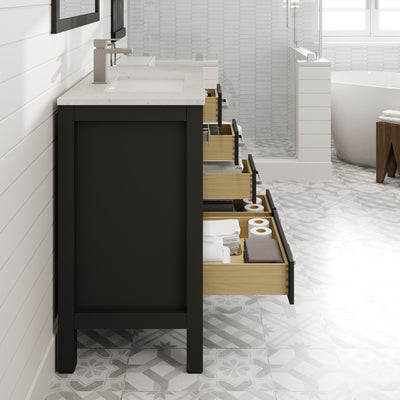 London 38"W x 18"D Espresso Bathroom Vanity with White Carrara Quartz Countertop and Undermount Porcelain Sink