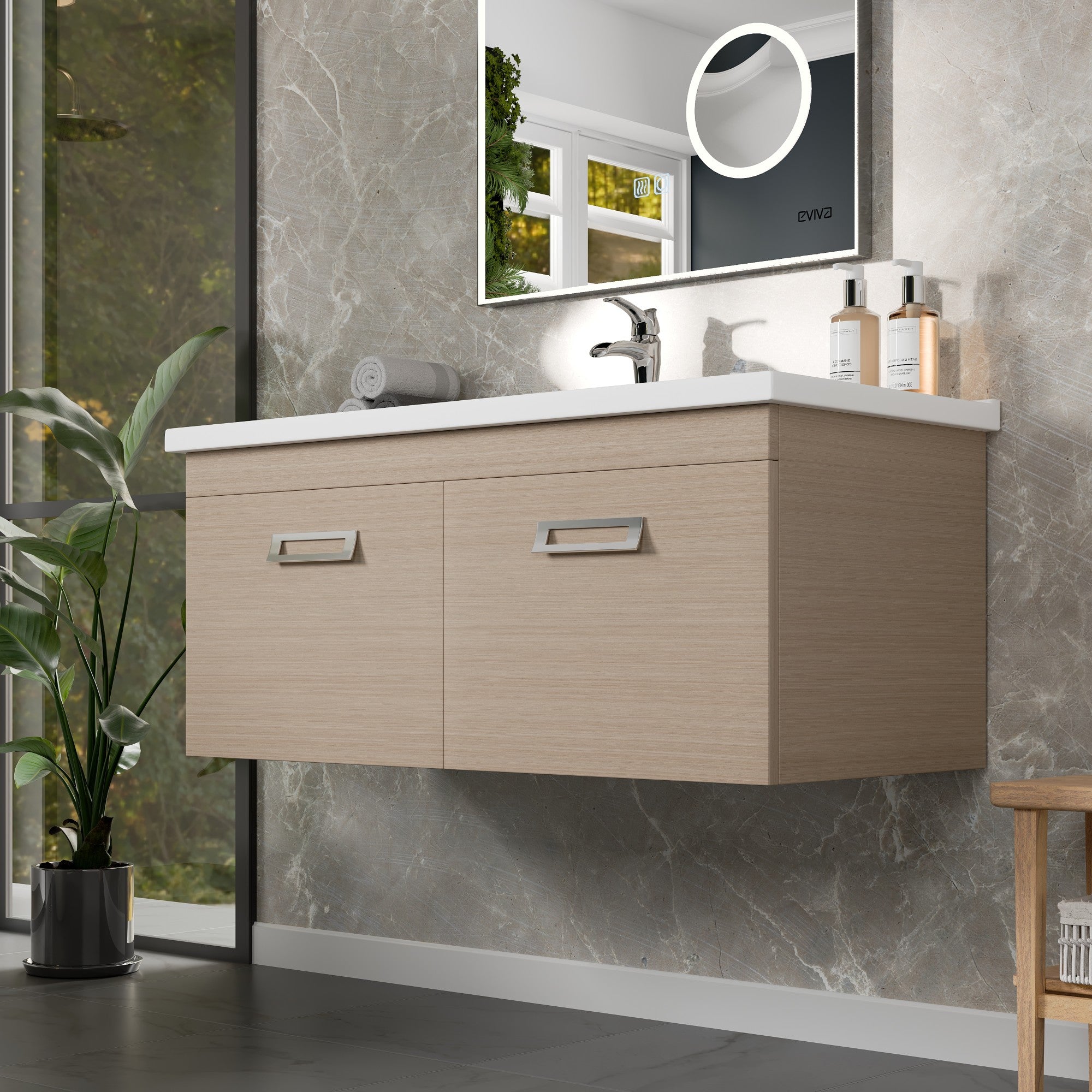 Orleans 38 in. Light Oak Wall Mount Single Sink Bath Vanity with Porcelain Top and Integrated Sink