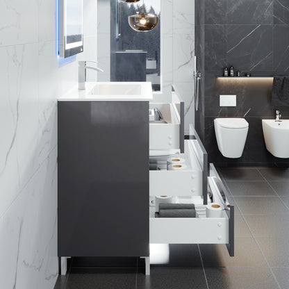 Libra 28 in. Gray Single Sink Bath Vanity with Porcelain Top and Integrated Sink