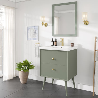 Seoul 24 in. Vintage Green Single Sink Bath Vanity with Porcelain Top and Integrated Sink