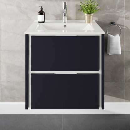 Luna 24 in. Dark Gray Wall Mount Single Sink Bath Vanity with Porcelain Top and Integrated Sink