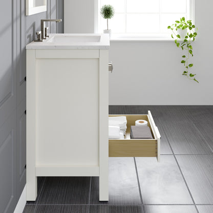 Aberdeen 24 in. White Single Sink Bath Vanity with Carrara Quartz Top and Undermount Porcelain Sink