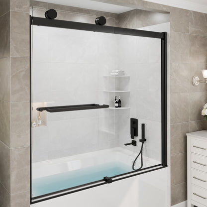 Eviva Luxor 60 in. W x 60 in. H Sliding Frameless Shower Door in Matte Black with Tempered Glass