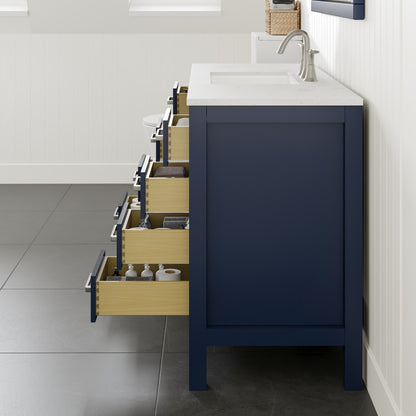Aberdeen 54 in. Blue Single Sink Bath Vanity with Carrara Quartz Top and Undermount Porcelain Sink