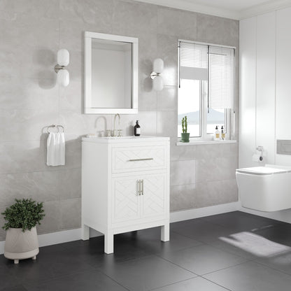 Cambridge 24 in. White Single Sink Bath Vanity with Quartz Top and Undermount Porcelain Sink
