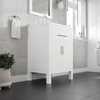 Cambridge 24 in. White Single Sink Bath Vanity with Quartz Top and Undermount Porcelain Sink