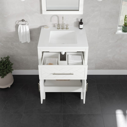 Cambridge 24 in. White Single Sink Bath Vanity with Quartz Top and Undermount Porcelain Sink