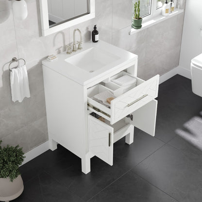 Cambridge 24 in. White Single Sink Bath Vanity with Quartz Top and Undermount Porcelain Sink