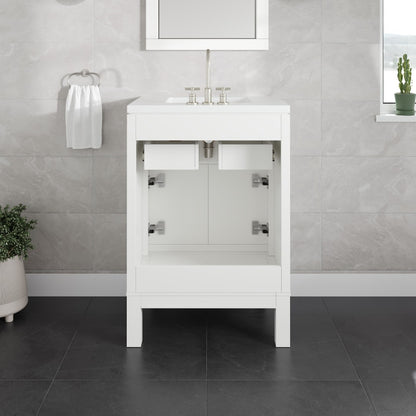 Cambridge 24 in. White Single Sink Bath Vanity with Quartz Top and Undermount Porcelain Sink