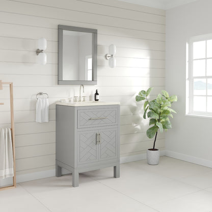 Cambridge 24 in. Gray Single Sink Bath Vanity with Quartz Top and Undermount Porcelain Sink