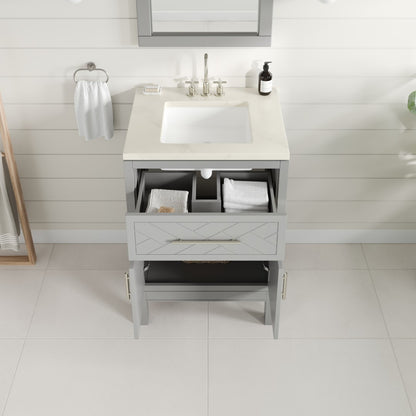 Cambridge 24 in. Gray Single Sink Bath Vanity with Quartz Top and Undermount Porcelain Sink